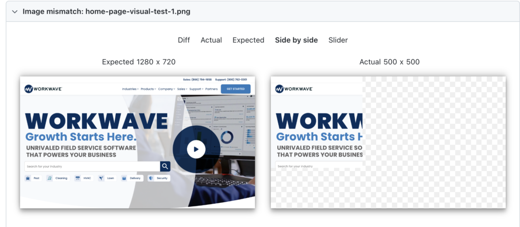 ikalamtech.com - side by side actual & expected snapshot comparison